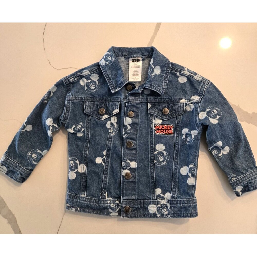 Disney Mickey Mouse 3T All Over Print Denim Jacket Kids Toddler Jean Trucker